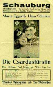Реклама  на  филма  Царицата  на  чардаша  от  1930  с  Martha  Eggerth  и  Hans  Söhnker